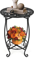 Metal Side Table, 18inch Round Side End Table, Outdoor Side Table Patio Bistro Table, Weather Resistant Portable Outdoor and Indoor End Table Drink Table for Garden Balcony Yard, 25" Height