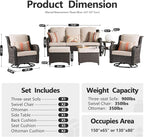 HOOOWOOO Patio Furniture Set,6 Piece Outdoor Furniture Set with Swivel Chairs,Wicker Patio Conversation Couch Chairs Ottoman Set,Beige