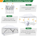 COBIZI 10x20 Heavy Duty Pop Up Canopy Tent with 6 Sidewalls, Commercial Gazebo Party Tent with Mosquito Netting Wall Easy Set Up Outdoor Instant Screen Tent for Backyard, Patio, Garden, White