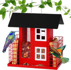 Metal Bird Feeders for Outdoors Hanging with 2 Suet Cage Cake Squirrel Proof Hanging Suet Feeder Large Capacity Wild Bird Feeder Easy Clean&Anti-Rust Attracting Birdhouse Red