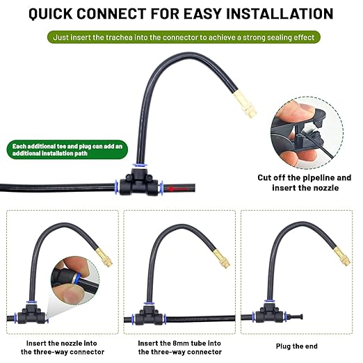 360° Adjustable Drip Irrigation System - 20FT Garden Watering System with 5 Nozzles, Garden Irrigation System, Greenhouse Accessories, Atomizing System for Yard, Lawn, Plants, 5/16 inch Hose