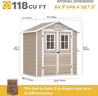 DWVO 6x4.4 FT Outdoor Storage Shed, Plastic Garden Tool Shed with 2 Windows, Double-Wall Outside Shed for Lawn Mower, Garden Tool for Backyard, Patio, Lawn, Lockable, Beige
