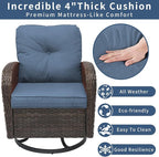 3 Pieces Patio Furniture Set, Outdoor Swivel Rocking Chair Set of 2 with Side Table - 360° Swivel, Thick Cushions, All-Weather Bistro Set for Deck, Porch, Pool(Navy, Brown Full-Weave Rattan)