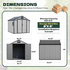 MELLCOM 8 x 8 FT Resin Storage Shed with Floor, Outdoor Storage Tool Shed with Windows and Lockable Door for Pool Supply, Bike, Lawnmower
