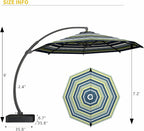 Kingdura 11ft Offset Cantilever Patio Umbrella with Base Included, Large Round Aluminum Outdoor Umbrella with 100% Acrylic Fabric, 360° Rotation & Infinite Tilt for Deck Pool Backyard, Green Stripes