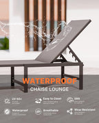 Chaise Lounge Chair Outdoor, Aluminum Patio Chairs with 5 Adjustable Backrest and Headrest Pillows for Outside Beach, Gray