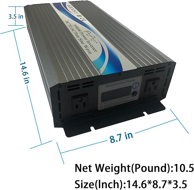 3000W Off Grid Pure Sine Wave Power Inverter 24V DC to 110V 120V AC with LCD Display for RV Camping Truck Home Solar