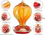Muse Garden Hummingbird Feeders for Outdoors Hanging, Blown Glass Hummingbird Feeder, Unique Hummingbird Gifts for Women, Garden Backyard Decor, 32OZ, Orange Stripes