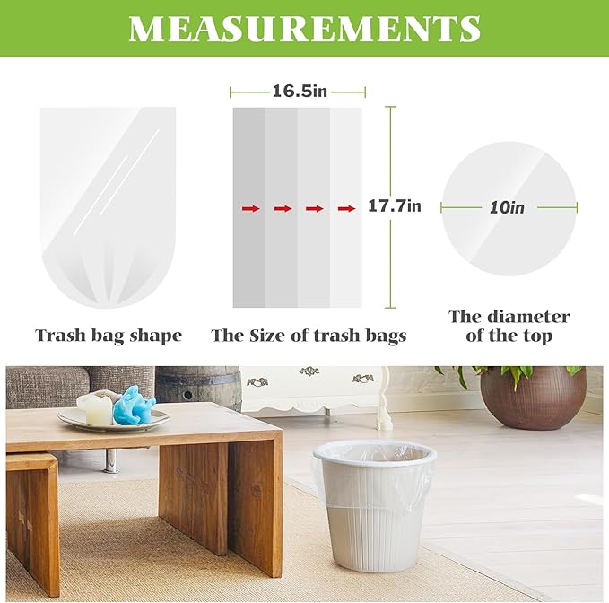 1.6 Gallon 220 Counts Strong Trash Bags Garbage Bags, Bathroom Trash Can Bin Liners, Small Plastic Bags for home office kitchen, Clear