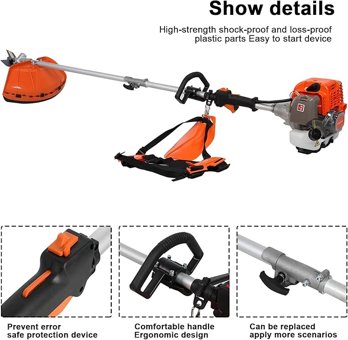 Gas Weed Wacker, 52cc 2-Stroke 5 in 1 Multi-Functional Lawn Mower Hedge Trimmer Pruners Gas Powered Brush Cutter, Weed Eater for Grass and Bush Shipping from US (Red)