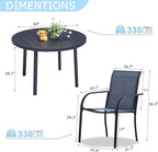 5 Pieces Round Dining Table Set for 4, Patio Dining Set Includes 4 Dark Blue Stackable Patio Chairs and 1 Black Round Table, Patio Furniture Setss with Sling Support for Outside, Garden