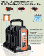 350W Power Inverter for Black+Decker 20v Battery, 4-Ports DC 20V to AC 110-120V Pure Sine Wave Battery Inverter with 3 USB-A Port, 1 USB-C Port,300lm LED Light for Camping Travel Emergency(Tool Only)