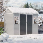 8x6 Shed, Heavy-Duty Outdoor Storage Shed with Floor, Waterproof Plastic Resin Garden Shed for Backyard, Tool Storage with Lockable Double Doors & Awning Windows