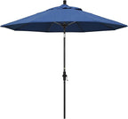 California Umbrella 9' Round Aluminum Pole Fiberglass Rib Market Umbrella, Crank Lift, Collar Tilt, Black Pole, Sunbrella Spectrum Mist