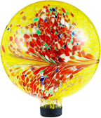 VOREEN 10-Inch Glass Gazing Ball, Outdoor Gazing Globe, Handmade Reflective Ball Yard Decoration for Homes, Patio, Lawn and Gardens, Gift for Mom Wife Friend, Phoenix Tail Design, Yellow
