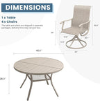 DIFY 5 Pieces Outdoor Patio Dining Set, 4 Sandshell Textilene Swivel Dining Chairs and 40.6" Sandshell Round Metal Dining Table, Outdoor Table and Chairs