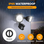 UME LED Security Light Motion Sensor Outdoor Lights, 27W 3000LM, 5000K, IP65 Waterproof, Dusk to Dawn, 2 Head Motion Detector Flood Light for Outside, Garage, Yard (Black)