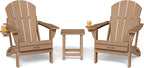 MUCHENGHY Folding Adirondack Chairs and Table Set, Outdoor Chair, Adirondack Chair Plastic, Fire Pit Chair, Weather Resistant with Cup Holder for Deck, Backyard, Garden(Teak, 3-Piece)