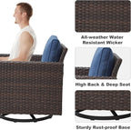 Outdoor Swivel Rocker Patio Chairs ： Swivel Patio Chairs Set of 3 Patio Swivel Chairs Patio Swivel Rocker Chair with Wide Wicker Armrests, Brown / Blue