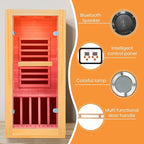 Far Infrared Sauna Home Sauna Room Canadian Hemlock Indoor 1 Person Sauna 900W 110V with Red Light Bluetooth Speakers 28.35"x32.28"x61.42"
