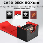 ZLCA Card Deck Box for Trading Cards, MTG Commander Deck Box Holds 120+ Single Sleeved Cards, Leather Magnetic Card Storage Box Fits for TCG CCG Magic Cards (Black& Red)