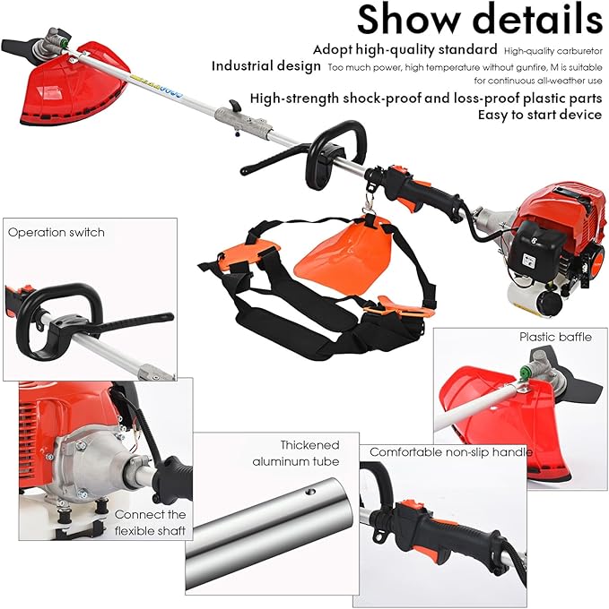 Powerful Gas String Trimmer,Full Functioning Guard Accessories Hedge Trimmer String Trimmers Lawn Mower 52CC Petrol Hedge Trimmer Chainsaw Brush Cutter from USA Red
