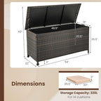 Tangkula Rattan Deck Box, 85 Gallon Storage Container with Waterproof Liner, Wheels & Gas Strut, Indoor Outdoor Wicker Storage Cabinet, Storage Furniture for Pillows, Cushions (Brown)
