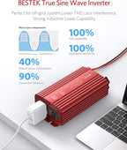 BESTEK 500W Pure Sine Wave Power Inverter DC 12V to AC(2 Outlets) 110V Car Charger Plug Inverter Adapter Converter with 4.2A Dual USB Charging Ports, ETL Listed