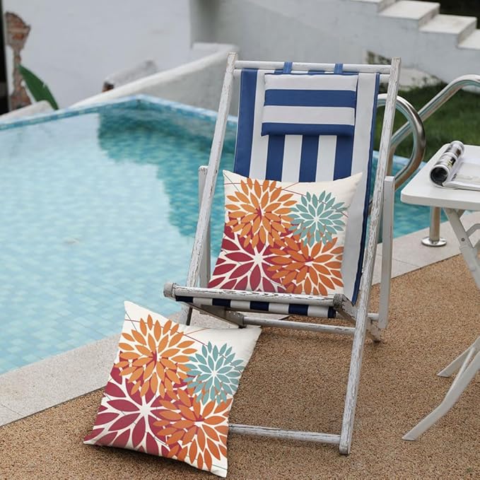 DFXSZ Outdoor Throw Pillow Covers 22x22 Inch Set of 2 Waterproof Spring Summer Geometric Elegant Burnt Orange Outdoor Pillow Covers for Patio Funiture Garden Couch 168D22