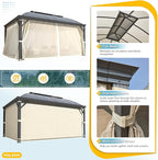 YOLENY 12'x16' Hardtop Gazebo, Permanent Outdoor Aluminum Patio Gazebo with Aluminum Composite Double Arc Roof for Patio Lawn and Garden, Curtains and Netting Included