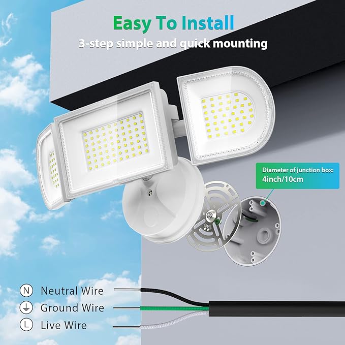 iMaihom 140W Flood Lights Outdoor, 14000LM Ultra Bright LED Flood Light Outdoor, 3 Adjustable Heads Security Lights, IP65 Waterproof Outside Flood Light, 6500K Floodlight for Yard Garage Court (White)