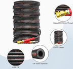 150ft Pressure Washer Hose 4200 PSI, Kink Resistant Industrial Grade Hose with 3/8 Quick Connect Ends and Adapters for Hot & Cold Water up to 140°F, Steel Wire Braided Hose for Power Washing