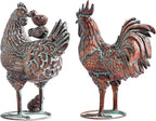 Metal Garden Chicken Sculpture Decor Antique Copper Rooster and Hen with Chicks Outdoor Statues Yard Art