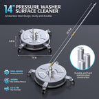 14" Pressure Washer Surface Cleaner with 4 Wheels, Stainless Steel Housing for Pressure Washer Attachment for Concrete, Patio, Sidewalk, Deck and Driveways