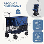 DUMOS Large Capacity Folding Double Decker Wagon with Brakes, 440 lbs Wagons Carts Foldable Wagon Cart with Flexible Handle, All-Terrain Big Wheels for Grocery Sports Garden Camping