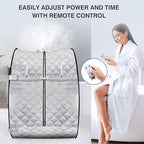 Portable Steam Sauna, Personal Sauna Box for Home, Sauna Tent Saunas for Home Spa, 3L & 800W Steam Generator with Protection, Bag & Chair Included, Steam Sauna with Remote Control -Sliver