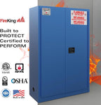 FireKing Blue Flammable Safety Cabinet, Corrosives Flammable Storage Cabinet, 45 Gallon Steel Safety Cabinets with Manual Door for Commercial, Industrial & Home Use, 43" x 18" x 65"