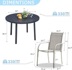 5 Pieces Round Dining Table Set for 4, Patio Dining Set Includes 4 Grey Stackable Patio Chairs and 1 Black Round Table, Patio Furniture Setss with Sling Support for Outside, Garden