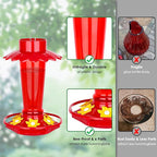 Plastic Hummingbird Feeders for Outdoors Hanging, 2 Pack 10 OZ Red Humming Bird Feeder with 6 Feeding Ports and Perch, Built-in Ant Moat, Gifts for Women Garden Decor
