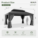 Aoxun Hardtop Gazebo 12x16 with Gutter, Upgraded Wider Aluminum Outdoor Gazebo with Galvanized Steel Double Roof, Patio Permanent Metal Pavilion with Netting and Privacy Curtain
