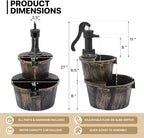 MoNiBloom Outdoor Water Fountains, 27" Tall 2-Tier Barrel and Pump Waterfall Fountain and Pump for Outdoor Patio Garden Backyard Decking, 11 L Water Capacity, Bronze