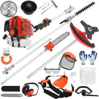 Petrol Hedge Trimmer Chainsaw Brush Cutter, Gas Weed Wacker 52cc 2-Stroke Multi Tools Gas Lawn Mower Guard Accessories Hedge Trimmer Grass Trimmer Lawn Edger for Home Yard Garden 5 in 1 Red