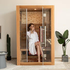 Infrared Sauna Room with WiFi Control, 2 Person Canadian Cedar Wood Indoor Saunas Spa with Red Light Therapy, Oxygen Bar, Speaker, Backrest, 1800W/220V, Ideal Sauna for Gym, Home