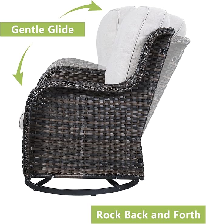 Rilyson 5 Piece Outdoor Patio Furniture Set - Rattan Wicker Patio Conversation Sets with 2 Swivel Rocker Chairs,2 Ottomans and 1 Sofa for Outside Porch Deck Backyard(Brown/Beige)