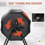 Outsunny Tumbling Compost Bin Outdoor 360° Dual Chamber Rotating Composter 43 Gallon, Orange