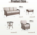 9 Pieces Patio Furniture Set Outdoor Sectional Sofa Couch with Rocking Swivel Chairs 5" Deep Seat Chairs, Modern Wicker Rattan Conversation Set, Beige/Brown Wicker