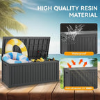 NUNU LAB 180 Gallon Outdoor Storage Box,Large Resin Sturdy Deck Box, Backyard Outside Storage Box Waterproof with Double Wall Panels,Package Delivery Garden Hose Storage Bin Outdoor Tool