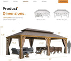 EROMMY 12'x24' Hardtop Gazebo, Galvanized Steel Double Roof with Wood Grain Aluminum Frame, Outdoor Gazebo with Curtains and Nettings for Patio, Backyard and Deck