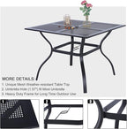 PHI VILLA 37 Inch Outdoor Dining Table Metal Steel Mesh Patio Dining Table Umbrella Table with 1.57" Umbrella Hole (Mesh)