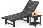 Outdoor Chaise Lounge Chairs with Table, 2-Piece, 26.8” Super Wide Lounge Chair Outdoor, HDPS Pool Chairs with 5 Positions, Patio Lounge Chair with Wheels for Pool,Lawn,Backyard, Black